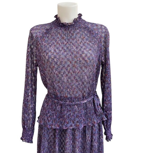 LIZ PETITES INC Vintage‎ Purple Foral Sheer SEE THRU 2-PC BLOUSE & SKIRT size 6! - Picture 3 of 12